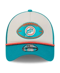New Era Men's Stone/Aqua Miami Dolphins 2024 Sideline Historic 9FORTY A-Frame Trucker Adjustable Hat