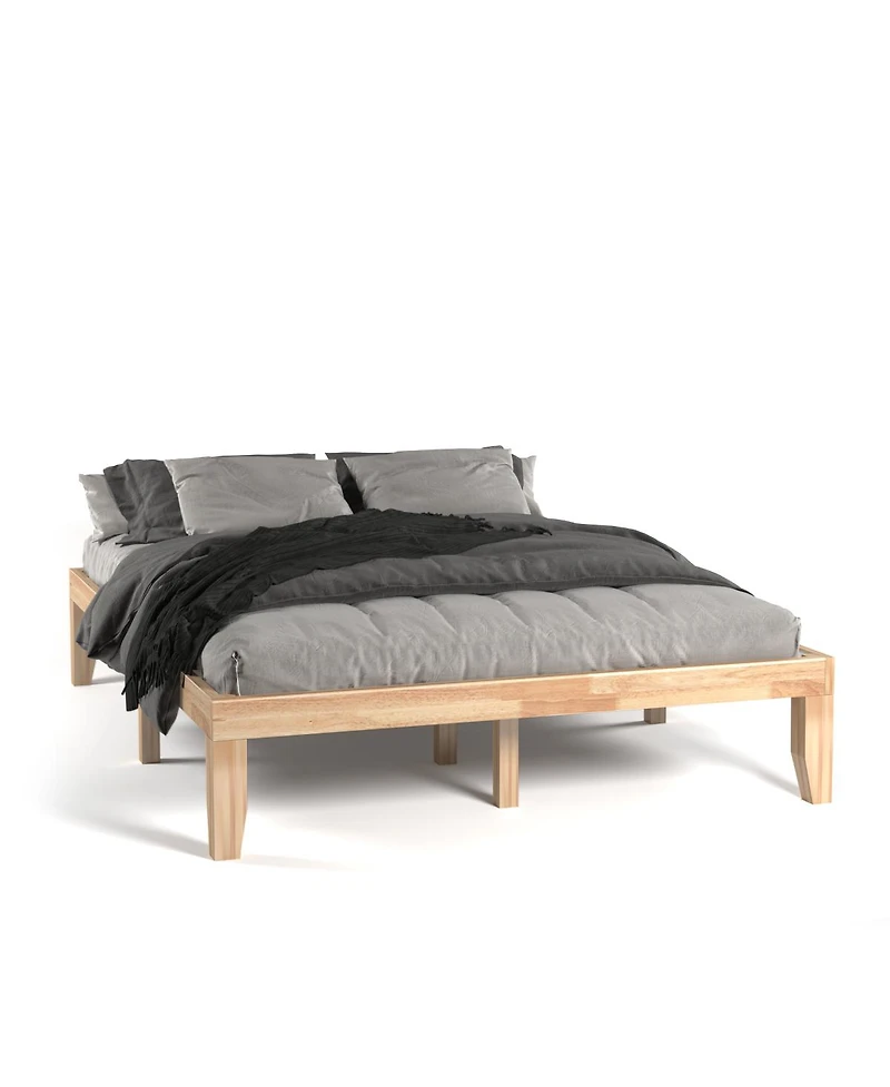 Gymax 14'' Queen Size Wooden Platform Bed Frame w/ Strong Slat Support Natural