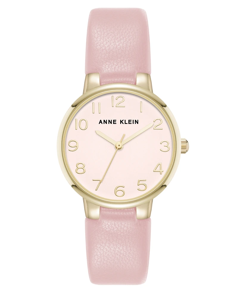 Anne Klein Women's Quartz Easy to Read Pink Leather and Gold-Tone Alloy Metal Watch, 32.5mm