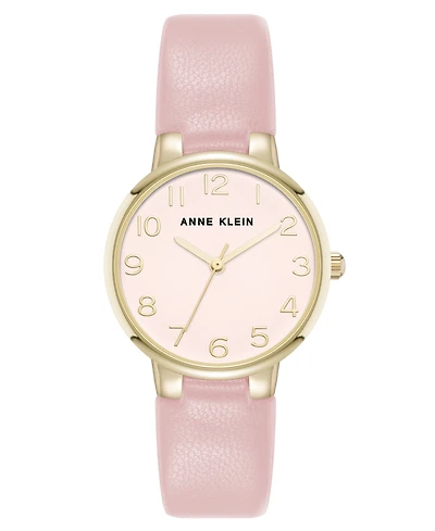 Anne Klein Women's Quartz Easy to Read Pink Leather and Gold-Tone Alloy Metal Watch, 32.5mm