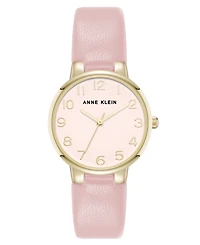 Anne Klein Women's Quartz Easy to Read Pink Leather and Gold-Tone Alloy Metal Watch, 32.5mm