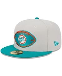 New Era Men's Stone/Aqua Miami Dolphins 2024 Sideline Historic 59FIFTY Fitted Hat