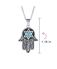 Bling Jewelry Hanukkah Judaic Magen Jewish Hamsa Hand Of God Star Of David Pendant Necklace Blue Cubic Zirconia Cz Black Oxidized