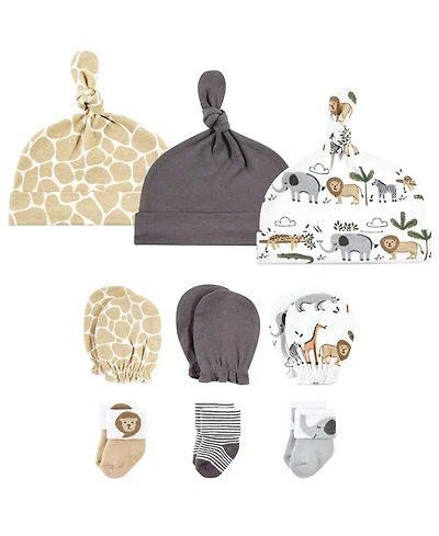 Hudson Baby Baby Boys Hudson Unisex Caps, Mittens and Socks Set, Safari, 0-6 Months