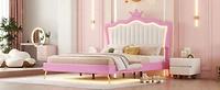 Streamdale Furniture Led Upholstered Princess Bed with Crown Headboard
