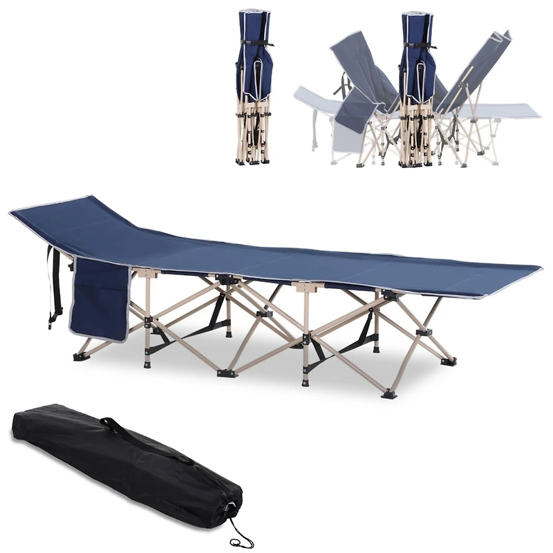 Folding Camping Cot: 330 lbs. Capacity, Blue