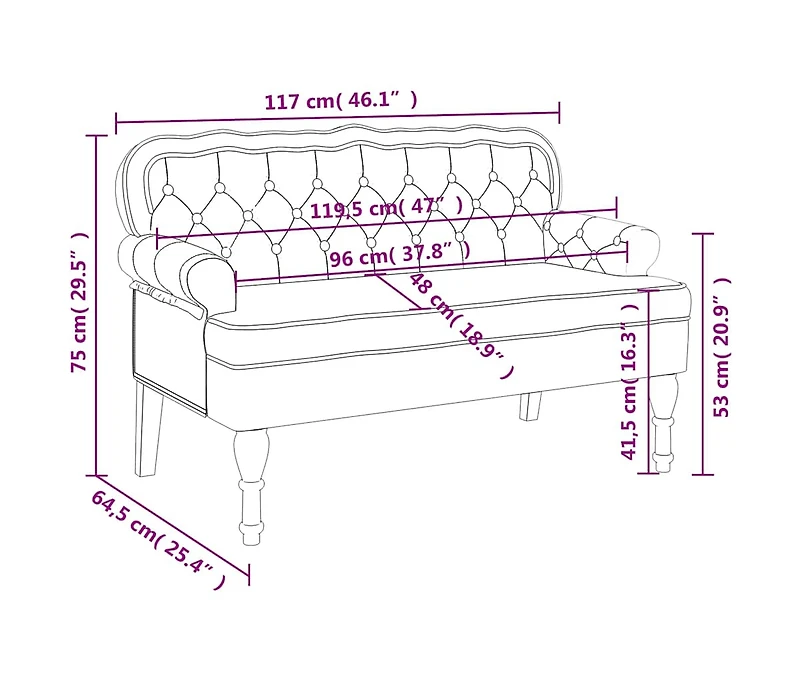 Bench with Backrest Black 47"x25.4"x29.5" Velvet