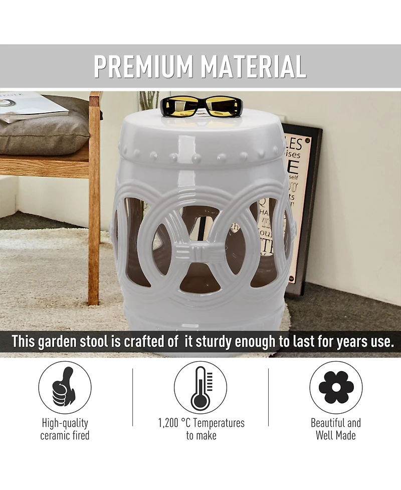 14" Ceramic Garden Stool: Knotted Ring Design