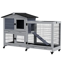 2-Story Rabbit Hutch with Slide-Out Tray and Wheels