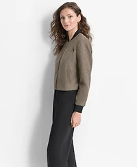 Dkny Petite Tweed Zip-Front Bomber Jacket