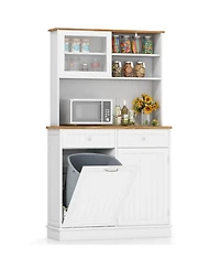 Skonyon Double Tilt Out Trash Cabinet with Hutch and Rubber Wood Countertop