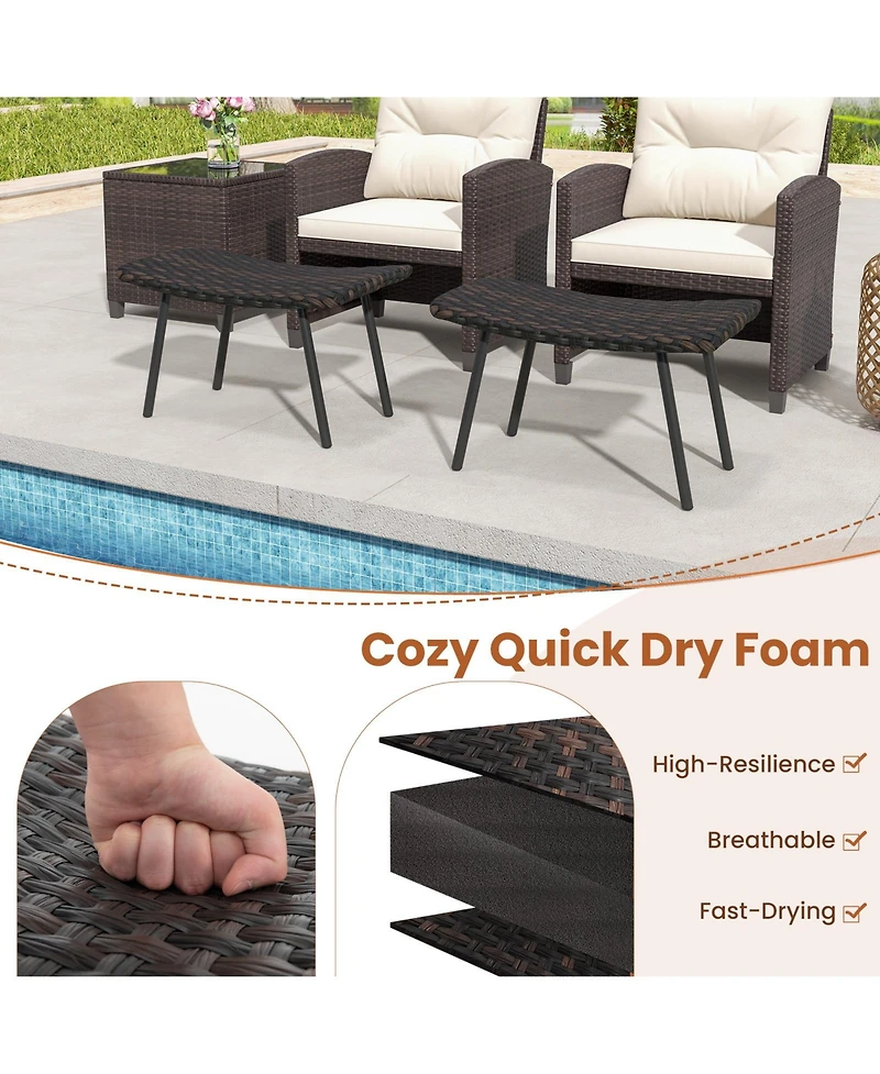 All Weather Outdoor Ottomans Set Patio Footrest Seats Set with Sturdy Metal Legs -Brown