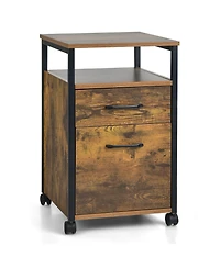 Skonyon 2 Drawer Mobile File Cabinet Printer Stand with Open Shelf for Letter Size-Rustic Brown