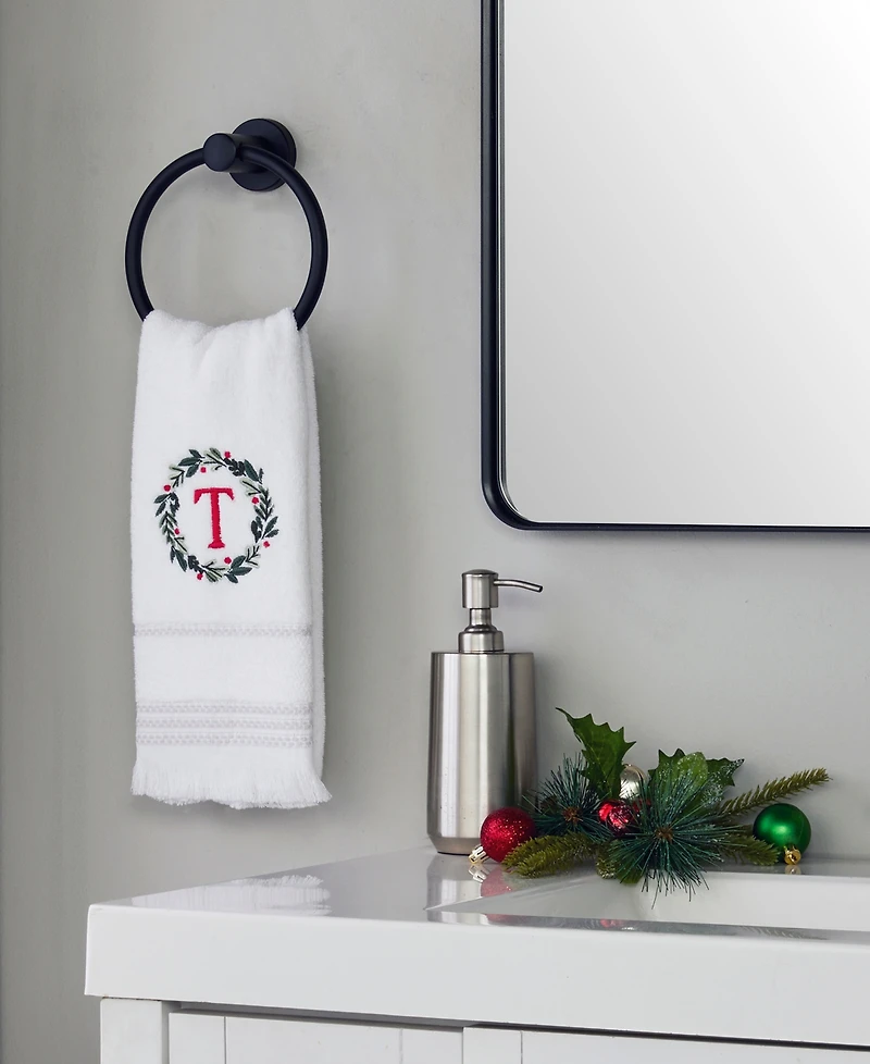 Skl Home Wreath Monogram Cotton Hand Towel, 16" x 26"