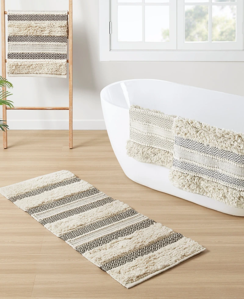 Ink+Ivy Asher Woven Texture Stripe Bath Rug, 20" x 32"