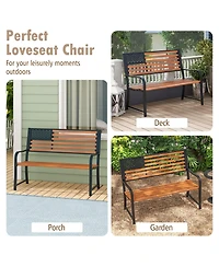 50 Inch Outdoor Garden Bench with Flag Pattern Backrest