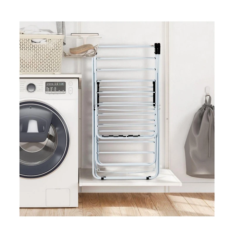 2-Level Foldable Clothes Drying Rack with Adjustable Gullwing