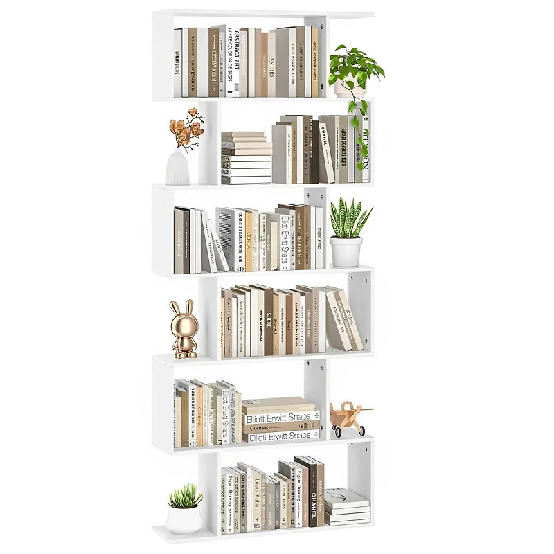 6-Tier S-Shaped Bookshelf Storage Mdf Bookcase