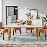 Tribesigns Dining Table, 63-inch Modern Marble Dining Room Table for 6 People, Rectangular Kitchen Table (White and Gold)