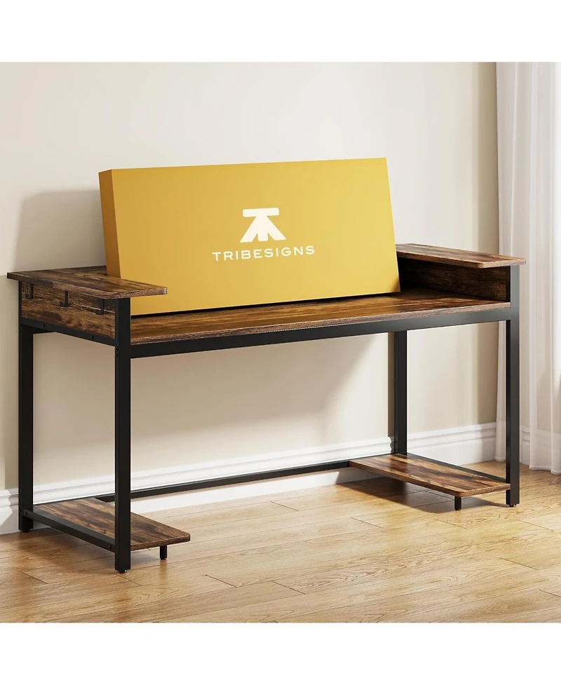 Tribesigns Large Computer Desk with Monitor Shelf for Writing Study, 70.9 inches Corner Table with Cpu Stand and Headphone Hooks for Home Office Works
