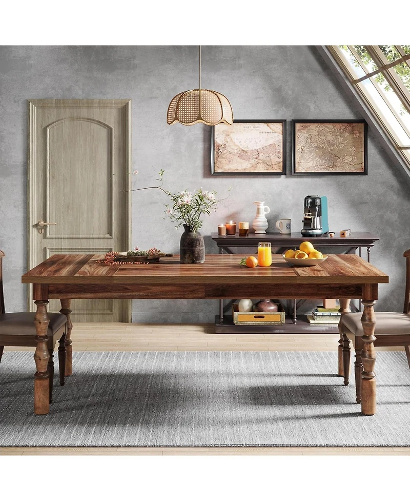 Tribesigns 62” Wood Dining Table for 4-6 People, Farmhouse Large Rectangle Kitchen Table, Dinner Table Kitchen & Dining Room Furniture with Car