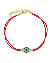 Bling Jewelry Minimalist Delicate Turkish Blue Evil Eye Red String Bracelet Cz Accent Gold Plated Sterling Silver