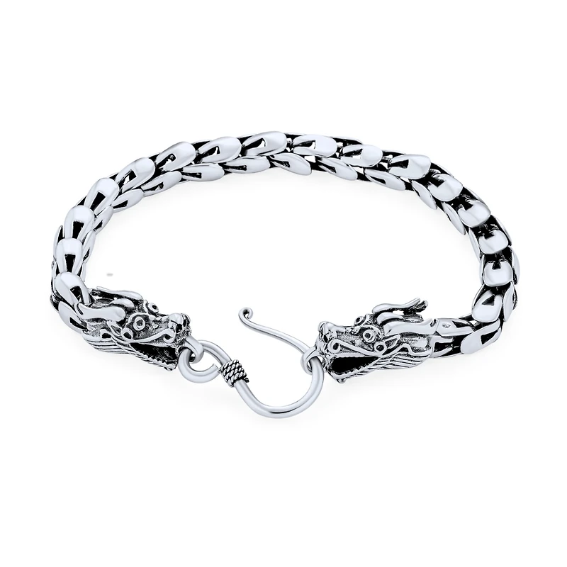 Bling Jewelry Dragon Bracelet Head Dragons Scales Chain Sterling Silver Eye Hook Clasp 8 Inch