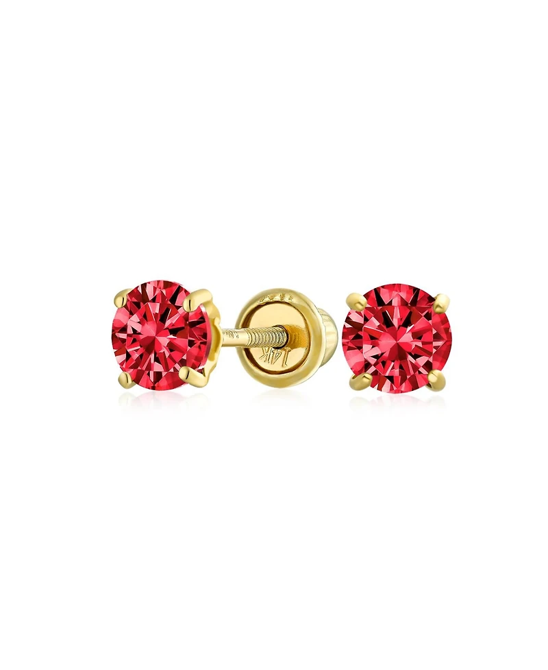 Bling Jewelry 14K Gold Green Tiny Cz Round Solitaire Stud Earrings 3MM Screw Back