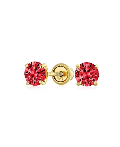 Bling Jewelry 14K Gold Green Tiny Cz Round Solitaire Stud Earrings 3MM Screw Back