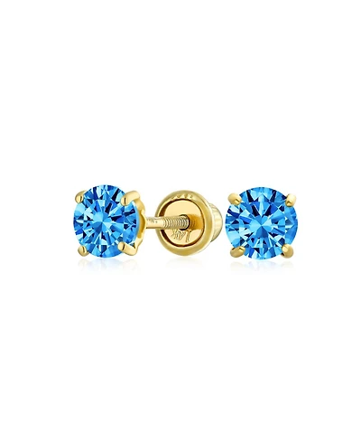 Bling Jewelry Tiny Cubic Zirconia Cz 4-Prong Helix Cartilage Ear Lobe Piercing Daith Round Solitaire 14K Gold Stud Earring Screw Back 3MM 4MM