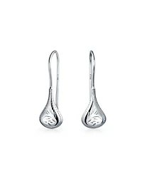 Bling Jewelry Carved Etched Puffed Pear Shaped Rain Drop Teardrop Earrings Fishhook Sterling Silver