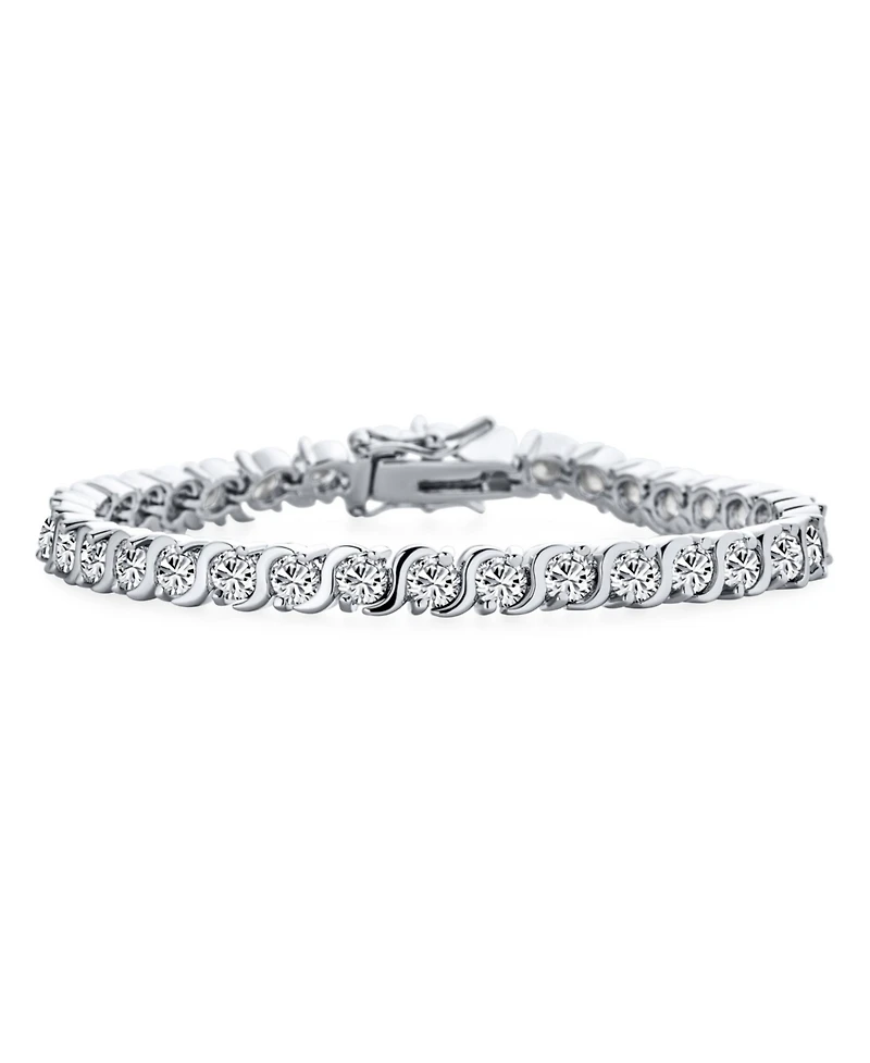 Bling Jewelry 20CTW Cz Round Solitaire Swirl S Wave Link Tennis Bracelet Silver Plated