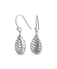 Bling Jewelry Basket Weave Puffed Pear Shaped Rain Drop Teardrop Earrings Fishhook Sterling Silver 1.2 Inch