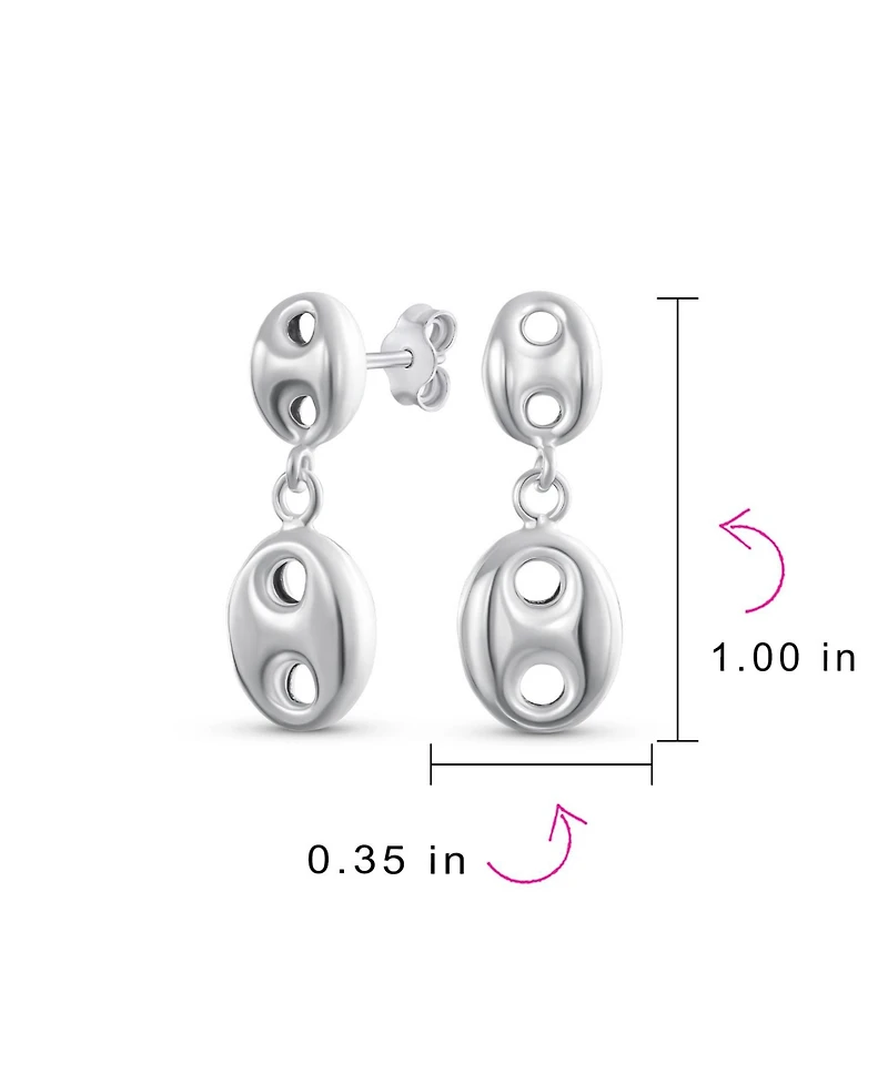 Bling Jewelry Nautical .925 Sterling Silver Anchor Link Puff Mariner Drop Stud Earrings