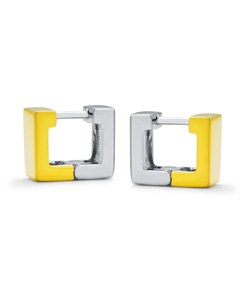 Bling Jewelry Contoured Square Huggie Hoop Earrings Sterling Silver
