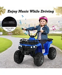 6V Kids Ride On Electric Atv with Led Headlights and MP3 Player-Blue