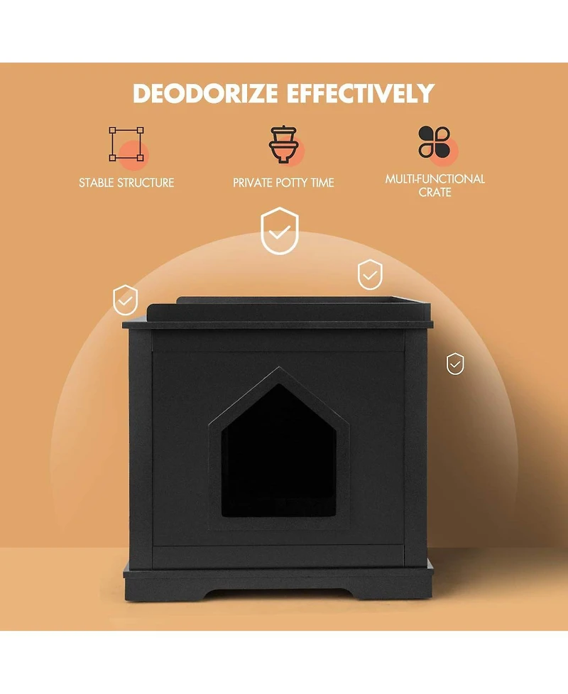 Cat Litter Box Enclosure with Double Doors for Large Cat and Kitty-Black