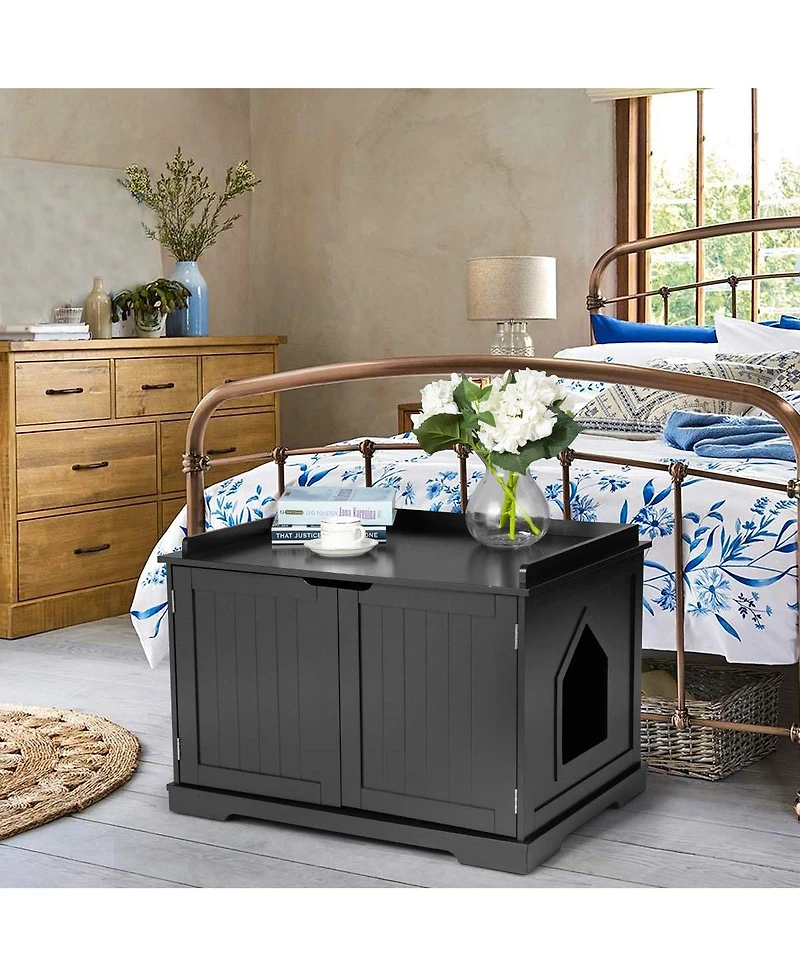 Cat Litter Box Enclosure with Double Doors for Large Cat and Kitty-Black