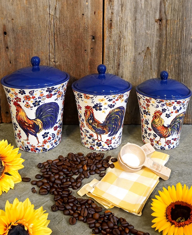 Certified International Morning Rooster Set of 3 Canisters