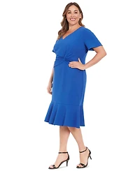 London Times Plus Twist-Front Flounce-Hem Dress