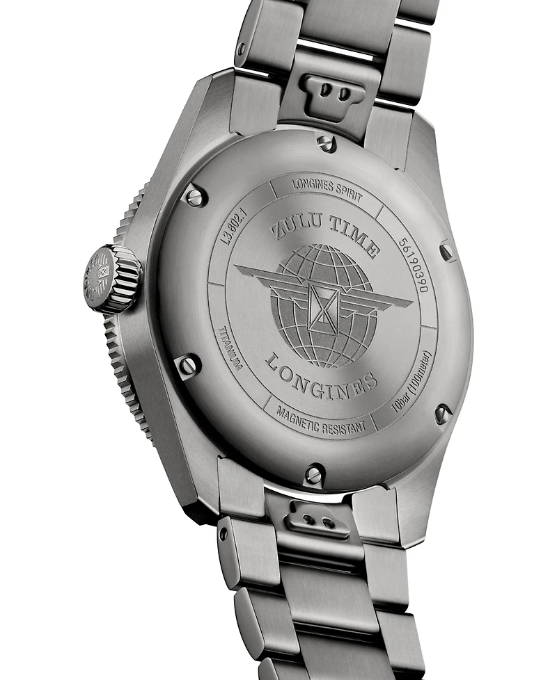 Longines Men's Swiss Automatic Spirit Zulu Time Silver-Tone Titanium Bracelet Watch 39mm