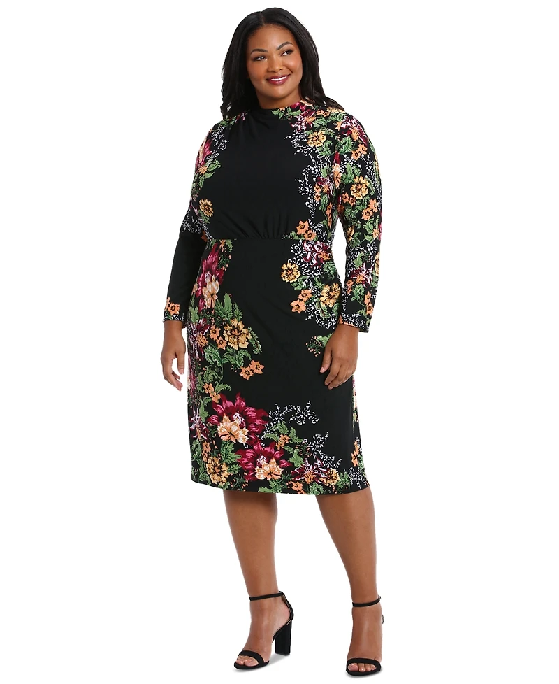 London Times Plus Size Drapey Mock Neck Jersey Dress