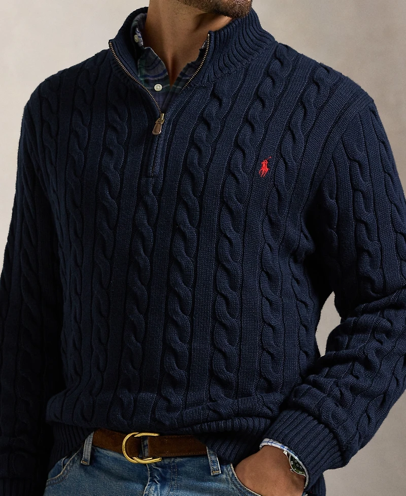 Polo Ralph Lauren Men's Big & Tall Cable-Knit Cotton Quarter-Zip Sweater