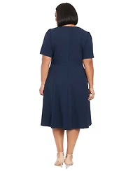 London Times Plus Fit & Flare Scuba Crepe Midi Dress
