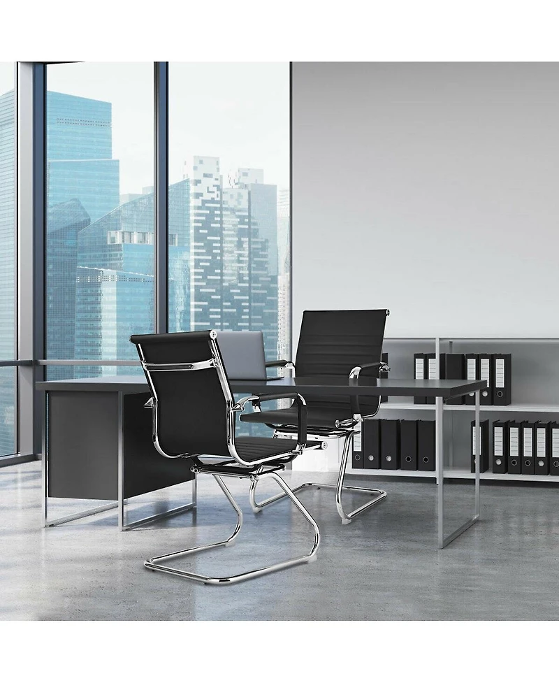 Vebreda Set of 2 Heavy Duty Conference Chair with Pu Leather-Black