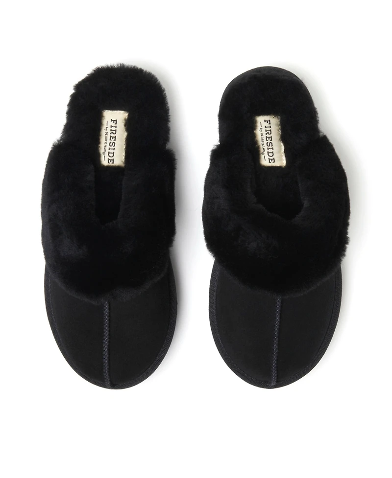 Fireside by Dearfoams Women's Melton Genuine Shearling Platform Scuff Slipper