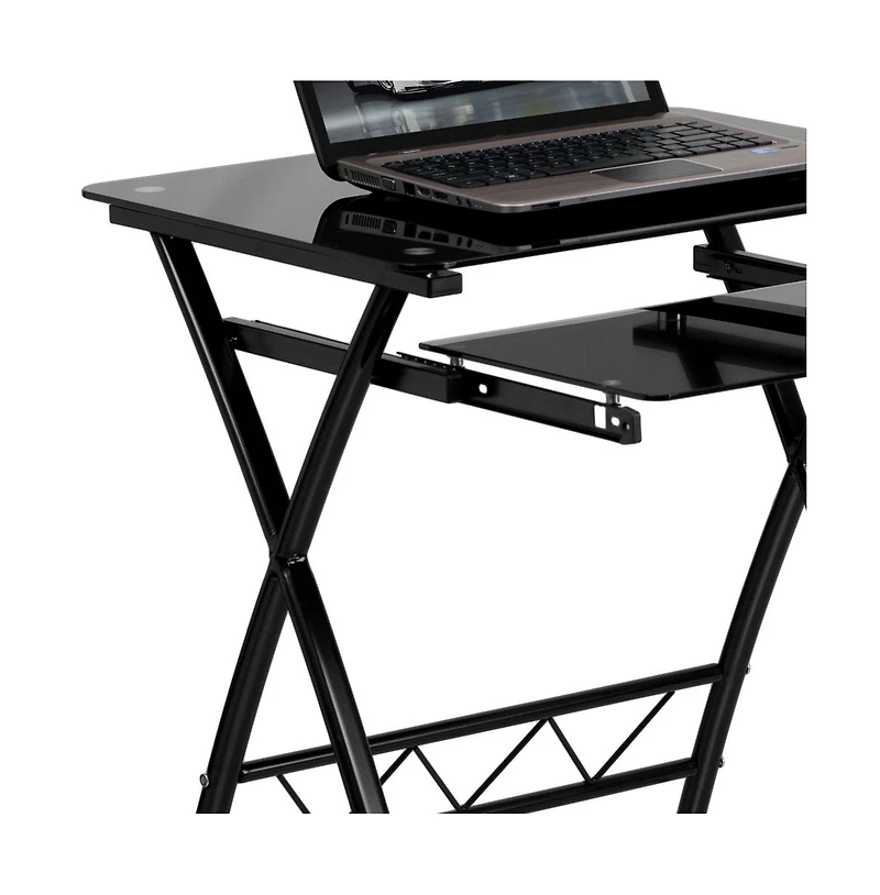 Tempered Glass Computer Desk With Pull-Out Keyboard Tray