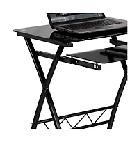 Tempered Glass Computer Desk With Pull-Out Keyboard Tray