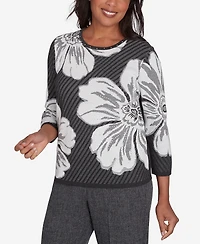 Alfred Dunner Petite Worth Avenue Floral Textured Sweater