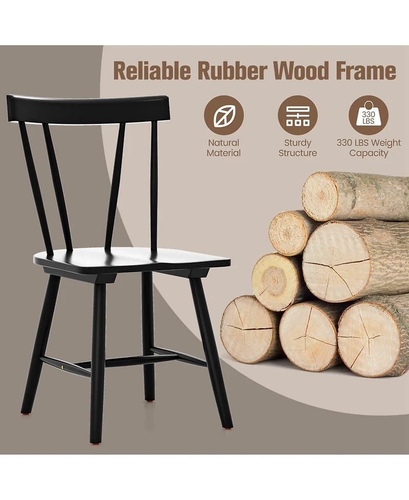 Dining Chairs Set of 2 Windsor Wood Armless with Solid Rubber